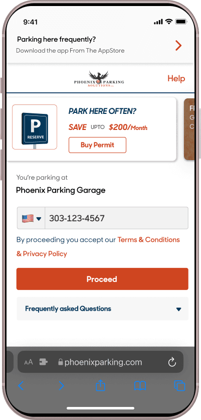 Text-to-Park mobile screen for starting a parking session.