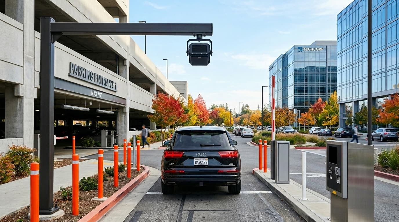 Vehicle entering a managed parking facility.