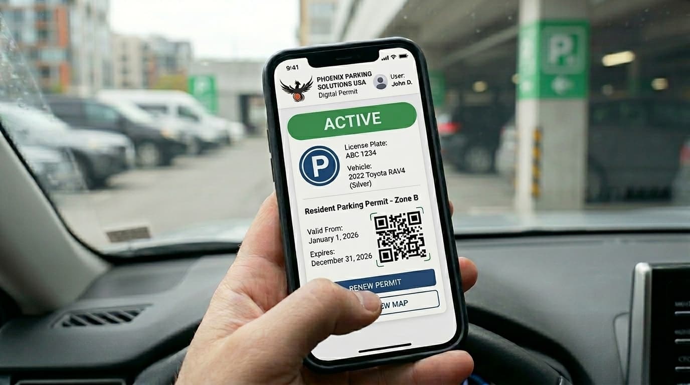 Digital parking permit on a mobile device.