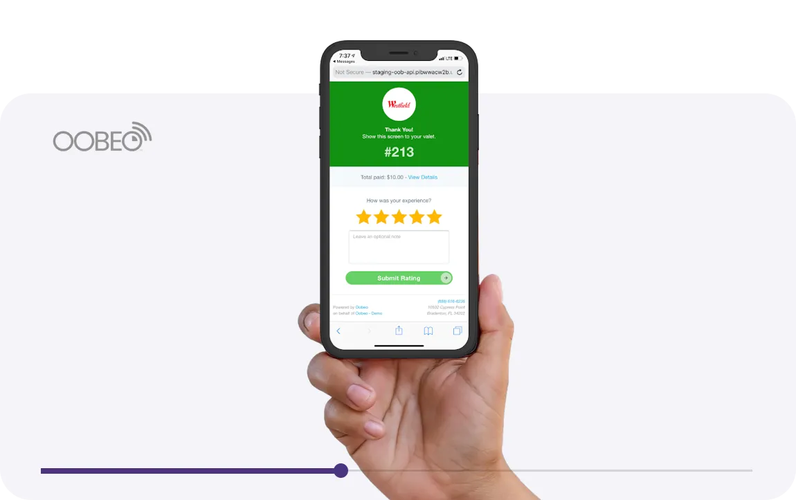 A mobile mockup of the app displaying Oobeo integration.