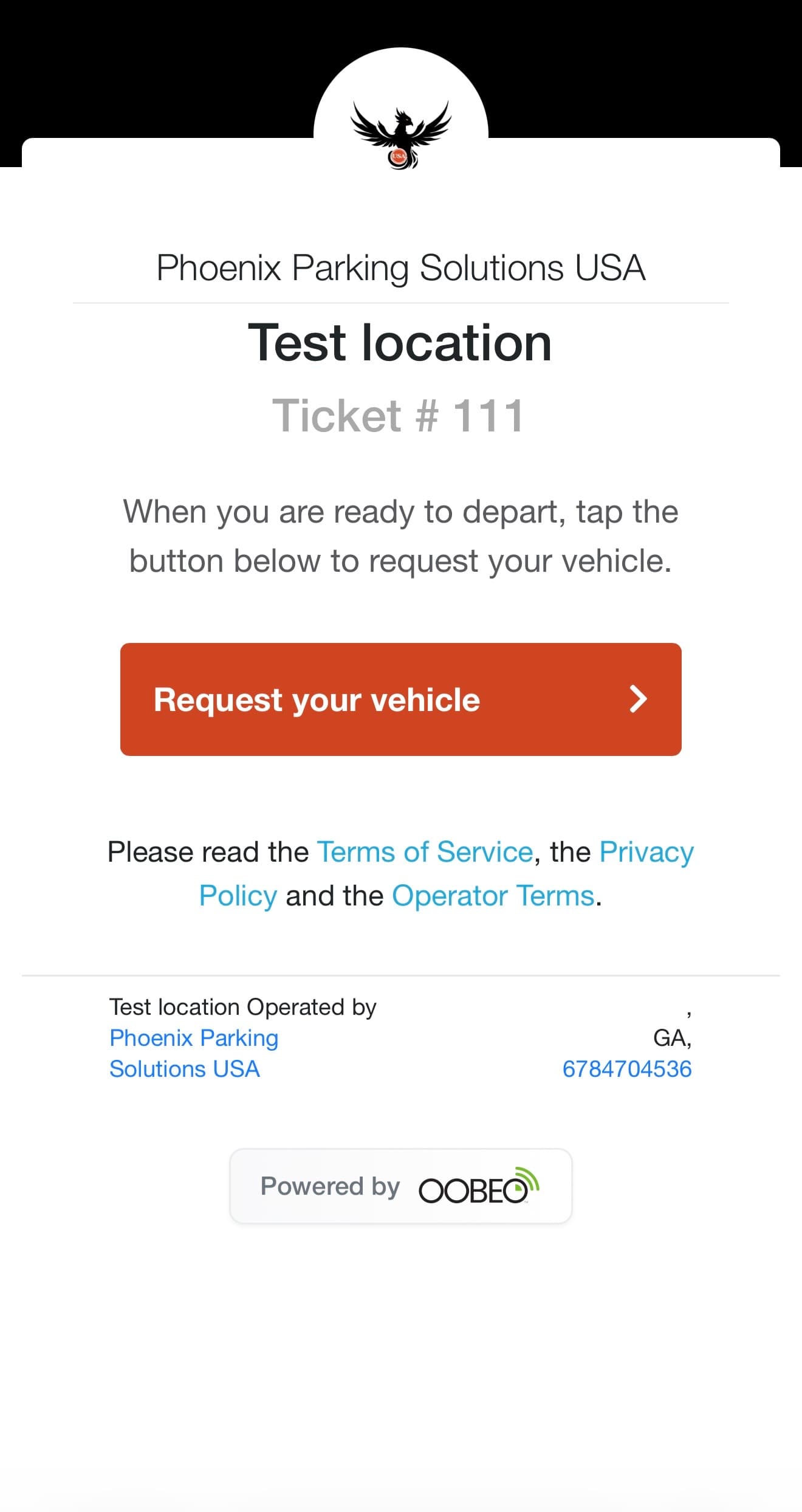 Digital valet registration screen on a phone.
